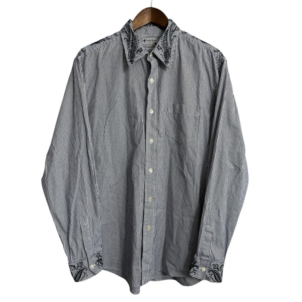 Lucky‎ Brand shirt men's XL blue striped embroidered western dungarees Montesano